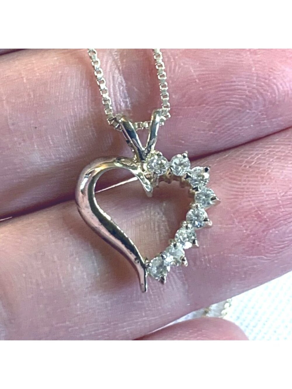 CZ Crystal Sterling Silver 925 Open Heart Pendant 18" Box Link Chain